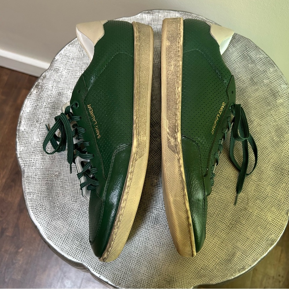 Saint Laurent ~ Men’s Perforated Leather Low Top Sneakers in Green size IT 44 - Picture 9 of 15